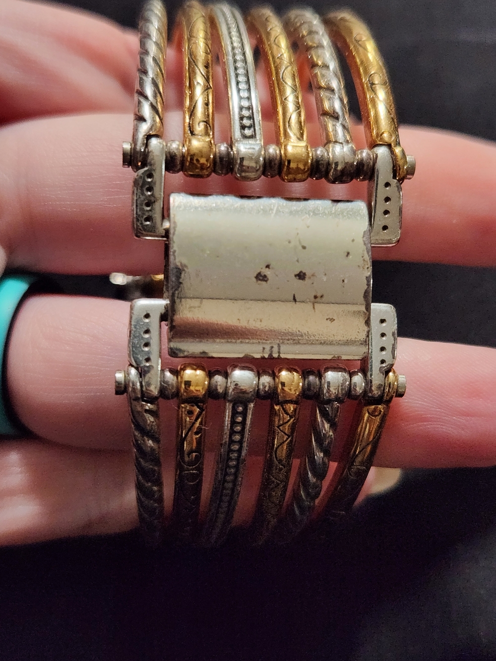 Brighton Gold and Silver Engraved Bangle Set - Picture 6 of 7